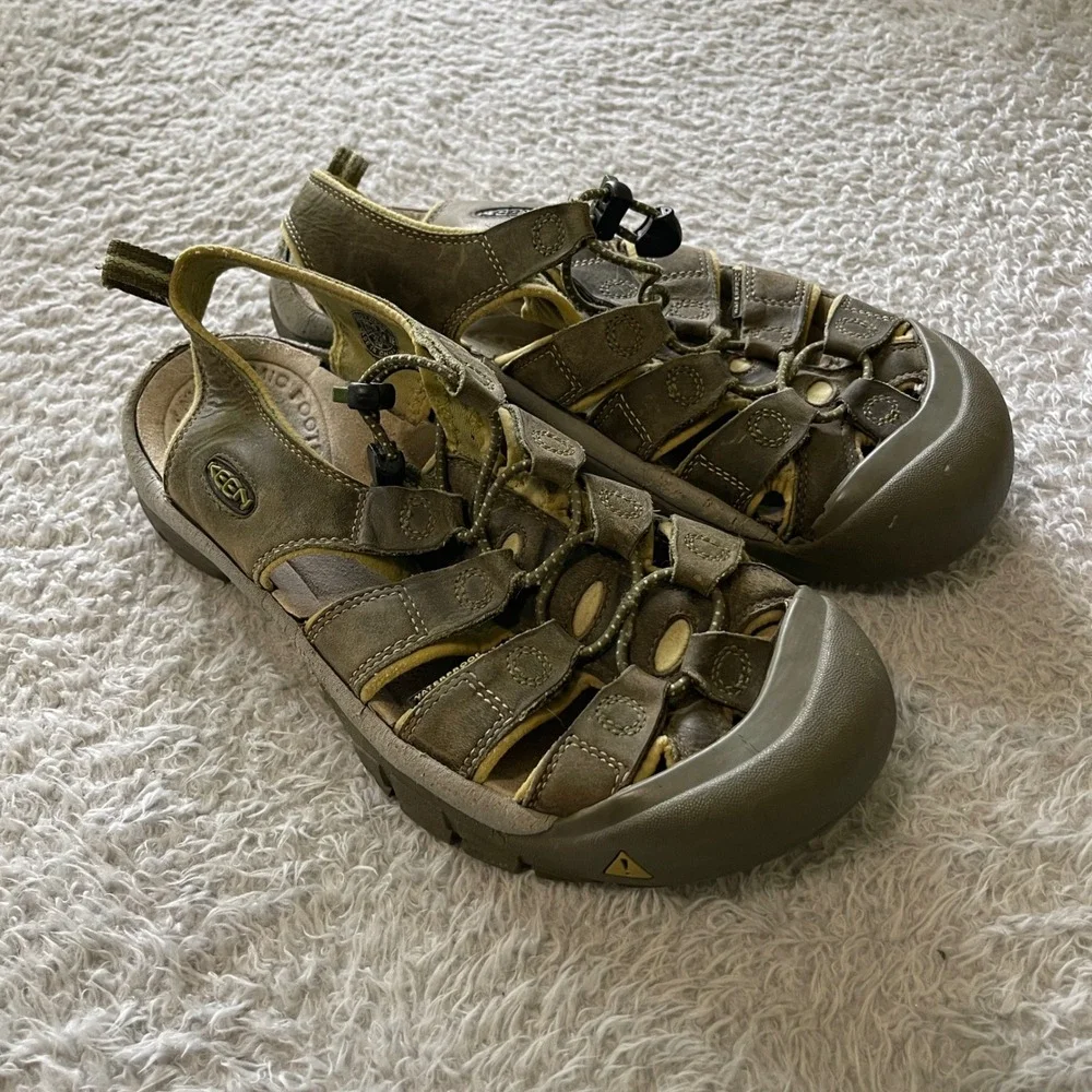KEEN Newport H2 Leather Hiking Sandals Mens 10.5 Olive Green Waterproof Outdoor